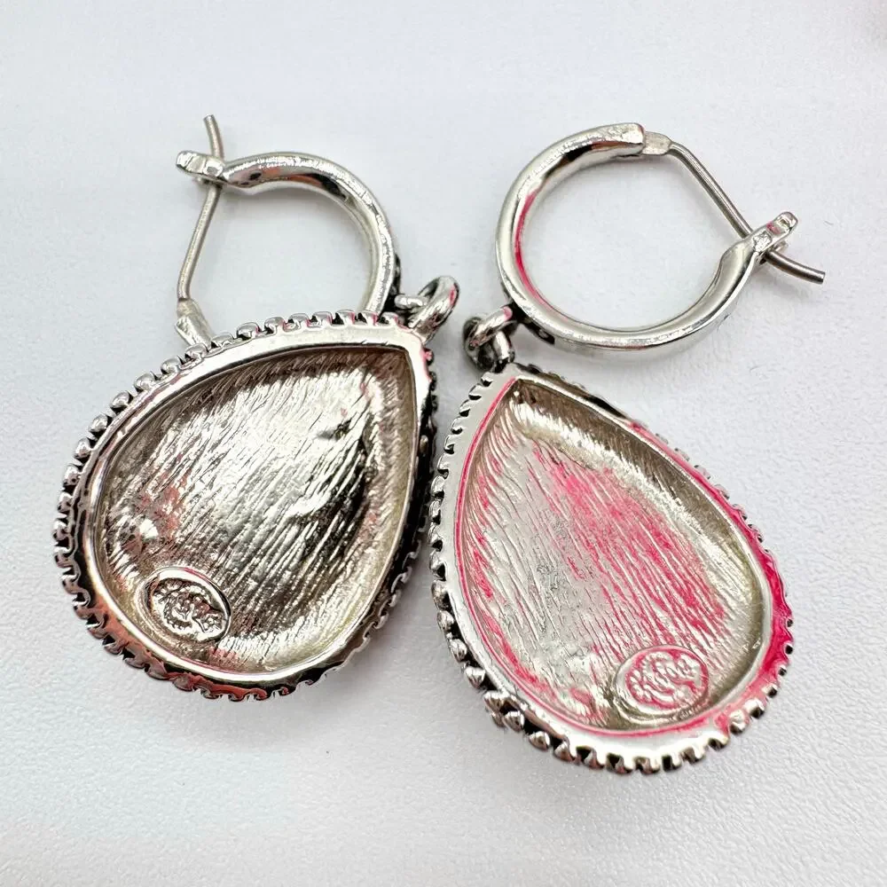 Premier Designs Black Teardrop Cabochon Bali Style Earrings Eastern Ethnic Boho - Picture 3 of 9